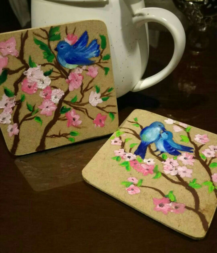 صنایع دستی آذردخت ست زیر لیوانی طرح پرنده دست ساز و نقاشی رنگ روغنی