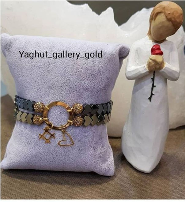 طلافروشی یاقوت دستبند چرم زنانه با سنگ حدید و سوارفسکی خارجی